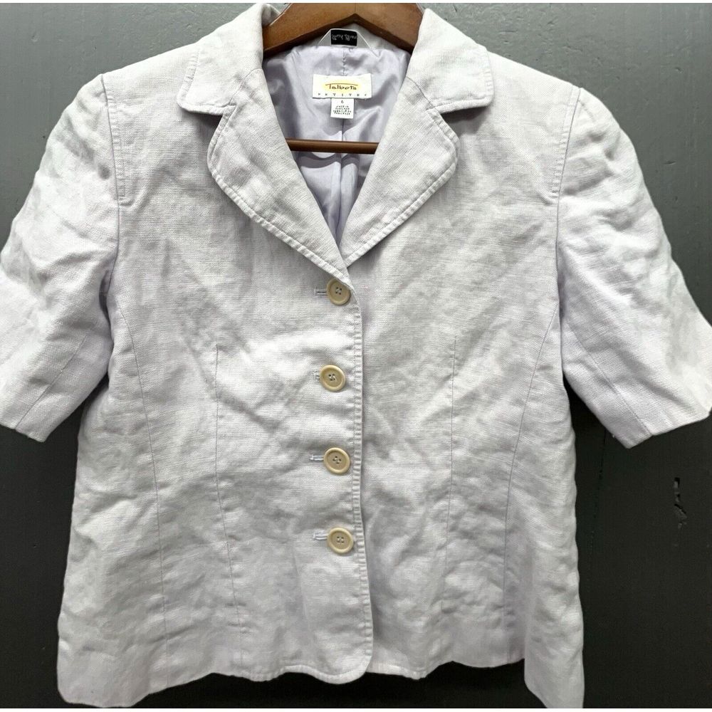 Talbots Petites Blazer 6 Lavender Purple Irish Linen‎ Short Sleeve Lined Top